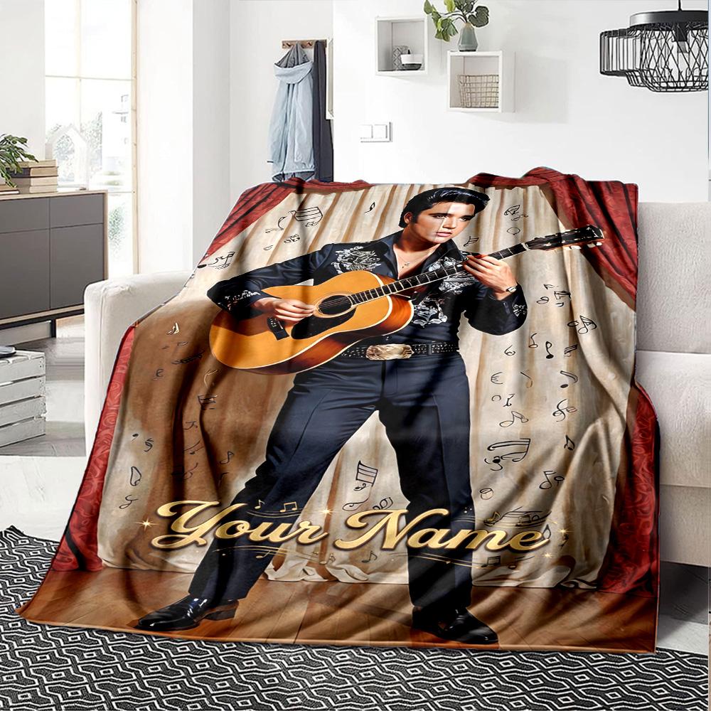 Elvis Presley Personalized Name Blanket Gift Personalized Blanket Soft Warm Cozy Suitable for Sofa Couch Livingroom Living Room All-Season Use