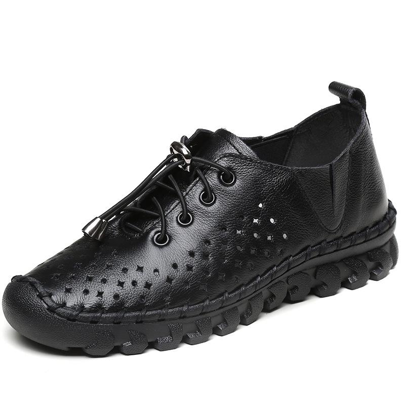 

Fashion Handmade Genuine Leather Women Shoes Fashion Casual Sneakers Hollow Out Flats Ladies Lacing Loafers Breathable Vulcanized Shoe 11