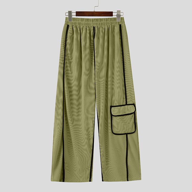 INCERUN Men Elastic Waist Trousers Casual Loose Stitching Texture Long Pants
