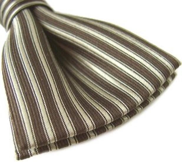 [D+Arts] Sophisticated Brown Bow Tie, Horizontal Stripe, Silk, Made In Japan, Nishijin Weave (Brown)