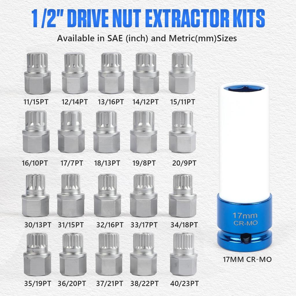 BELEY 10pcs Wheel Lock Lug Nuts Auto Anti-Theft Wheel Screw Removal Key Socket Kit for BMW (21pcs for BMW)