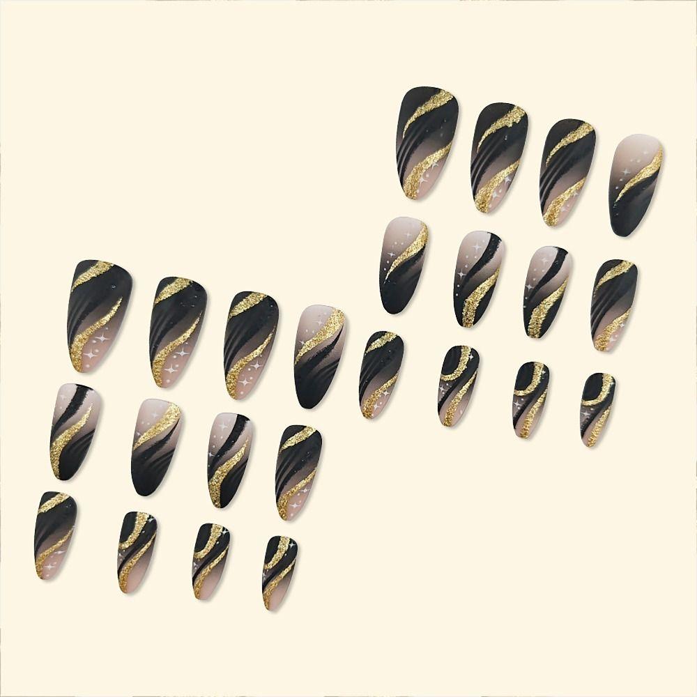 24/30PCS Ink Painting Fake Nail Spice Glitter Nail Tips Fashion Press on Nails for Women Girl