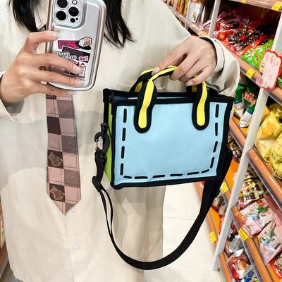 Schlichtheit Kontrastfarben Kreative Umhängetaschen für Damen Zeichnung Handtaschen Nylon Damen Shopper Taschen