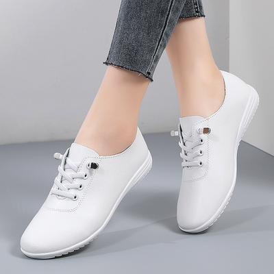 Nuove Scarpe Bianche in Vera Pelle Primaverili per Donna Suola Piatta Scarpe Lazy a Calzata Rapida Suola Morbida Scarpe Casual Singole