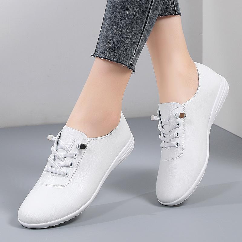 Female Ladies Women s Genuine Leather Flats Shoes Loafers Soft Moccasins Lace Up Comfortable 35 белый 4576₽