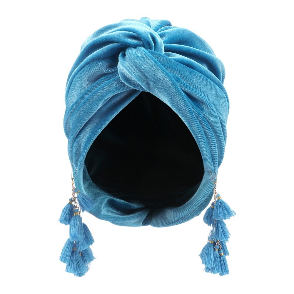 Turban Cap Crossed Pullover Hat Solid Color Beanie Hat Fashionable Fringe Hat  Spring