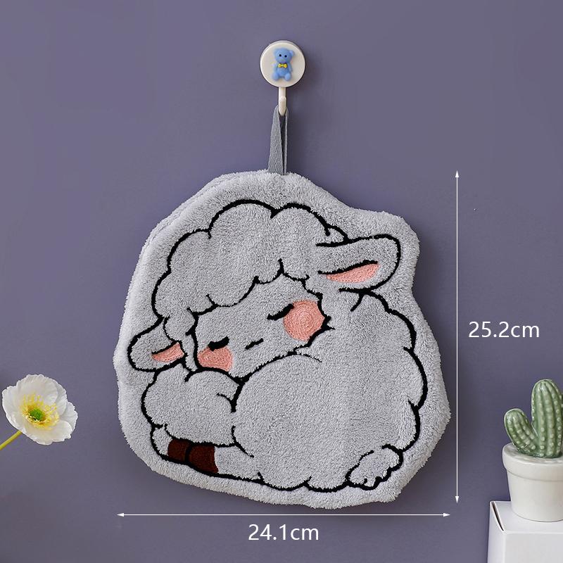 Cute Cartoon Lamb Shaped Hanging Hand Towel Soft High Absorbent Washcloth Perfect for Bathroom Kitchen