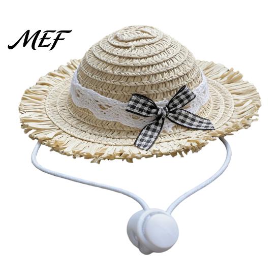 Cute Pet Straw Hat Cat Hat, Sun with Lace And Bow, Summer Breathable Protection for Cats Small Dogs Outdoor Walks