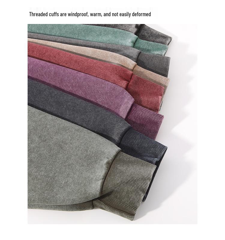 350g Vintage Washed Men's Hoodie - EU Size, Drop Shoulder, Solid Color, Thickened, Heavyweight