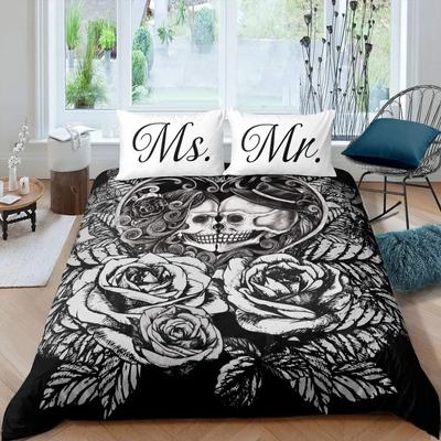 Zucker Totenkopf Bettbezug Set Jugend Mädchen Bettwäsche Set Zucker Totenkopf Dekor Bettwäsche Totenkopf Rosen Blumendruck Bettbezug Set