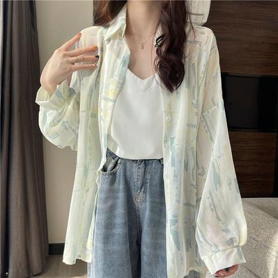 Women's Thin Sunscreen Chiffon Shirt In Summer Korean Style Lazy Hong Kong Style Long-sleeved Shirt Casual Loose and Versatile Top