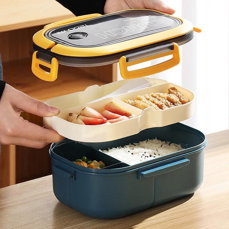 Portable Double bed bento box Japanese microwave lunch box office worker fat reduction meal compartment lunch box