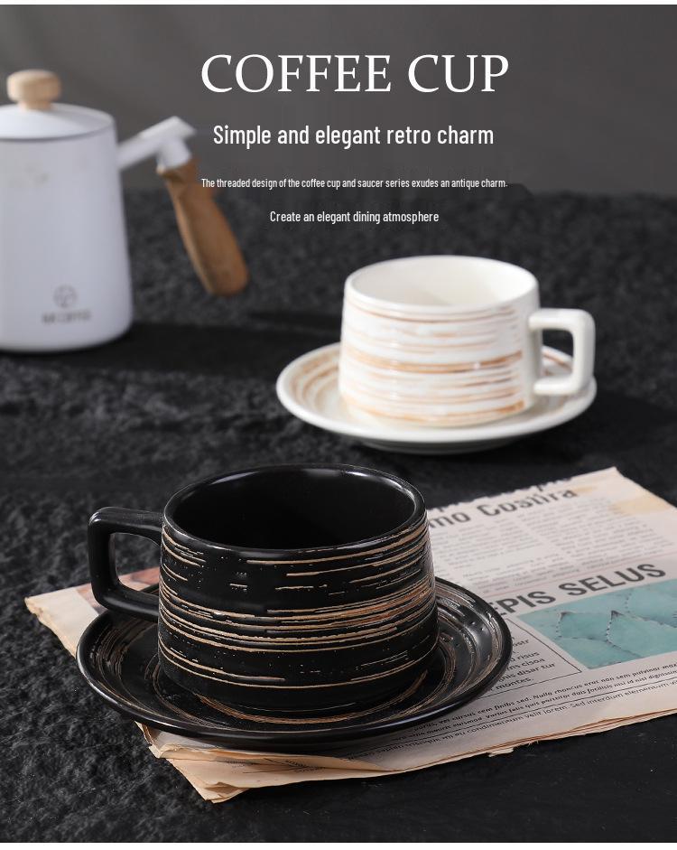 Embossed Ceramic Coffee Cup & Saucer with Brushed Texture - Perfect for Office and Tea Time