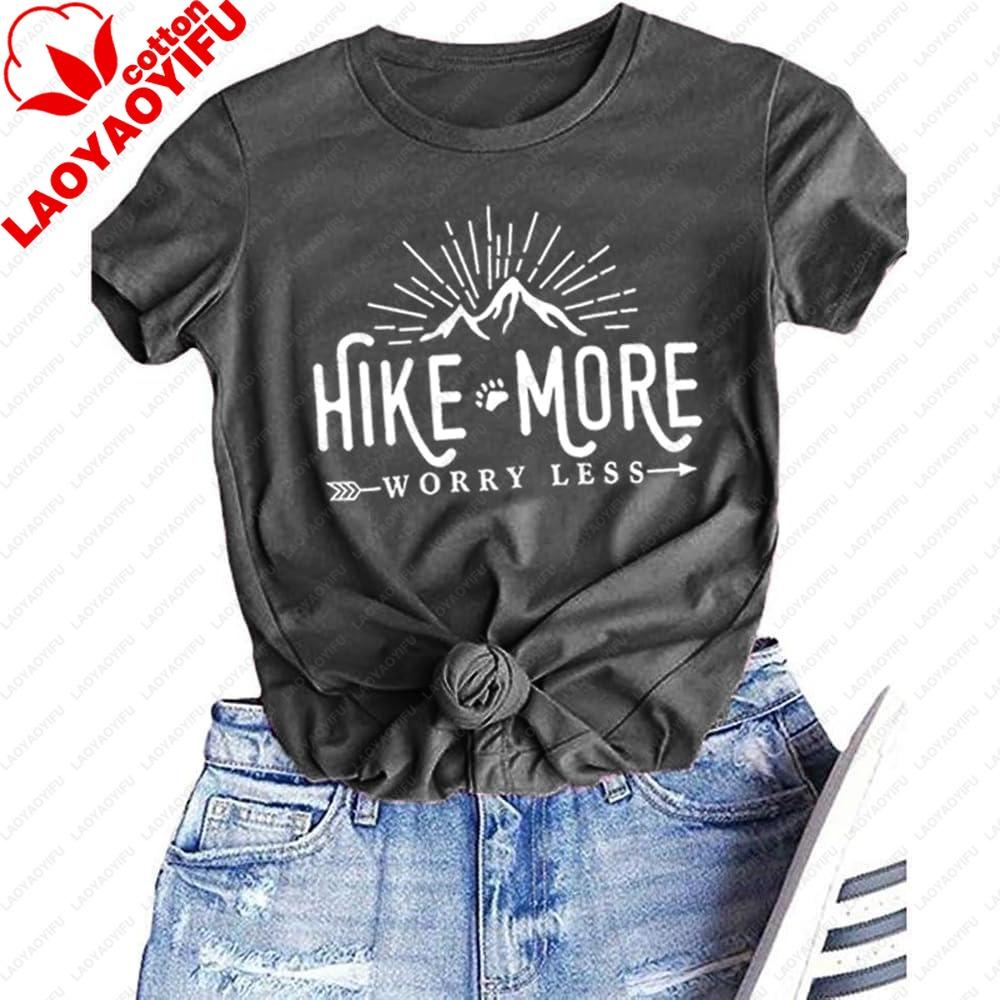 Hiking Shirt For Unisex Adventure Mountain Graphic Athletic Shirts Funny Hike More Worry Less Tee Tops