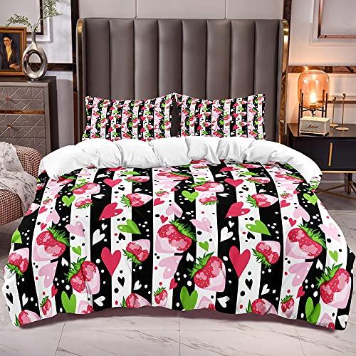 Pink Strawberry Cute Bedding Set Duvet Cover Set 3D Print Fruit Pattern Quilt Cover Pillowcase King Queen Size For Kids Boy Girl