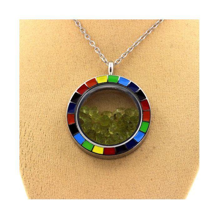 Stones and Minerals. Raw Peridot Necklace. Rainbow Model.