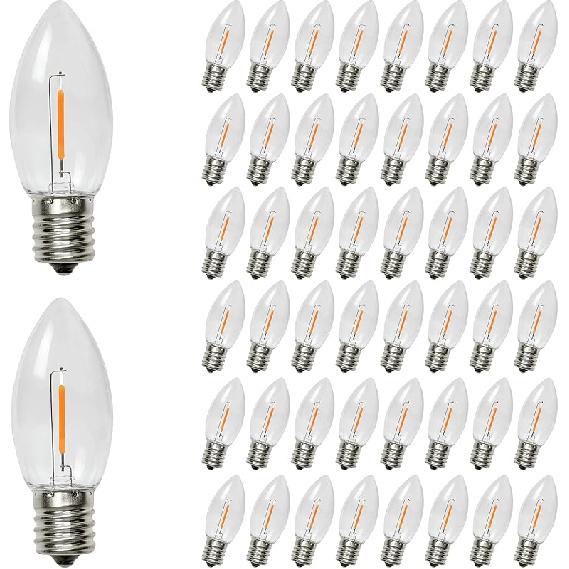 KLY LED Night Light Bulbs, C7 Shatterproof Replacement Led Bulb for String Light, E12 Base Salt Lamp Bulbs, 0.6W Equivalent To 7W, Warm White 2200K,