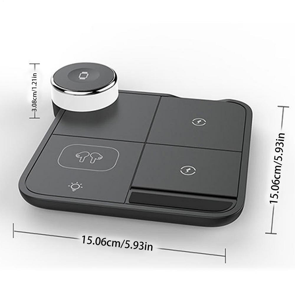 4 In 1 Wireless Charging Station Cell Phone Tablet Watch Charger with Colorful Light Foldable 15W Fast Wireless Charger Stand
