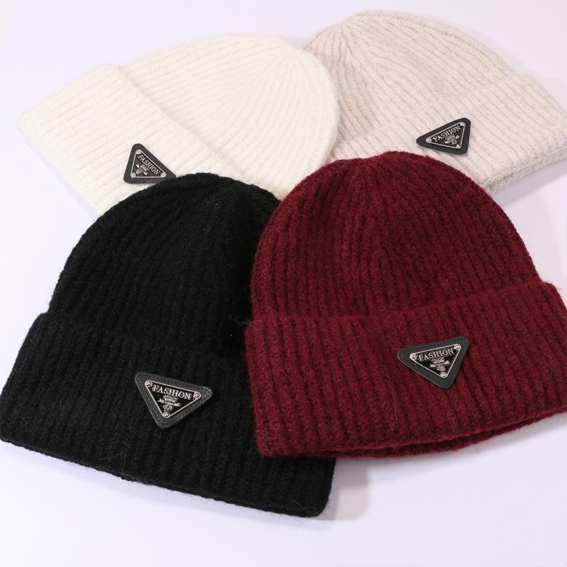 Woolen Hats for Women Triangle Marked Warm Knitted Hats for Couples  Pullover Hats Anti Cold Hats for Men  Autumn and Winter.