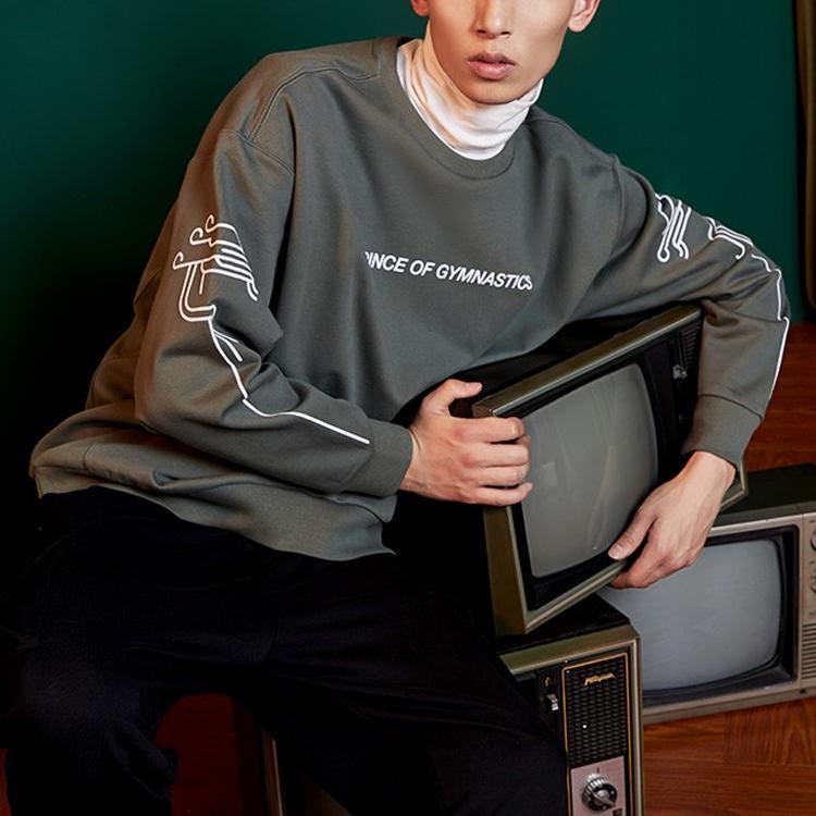 Li Ning Sweatshirts Men's Green Crew Neck Moderate Regular AWDP305-3