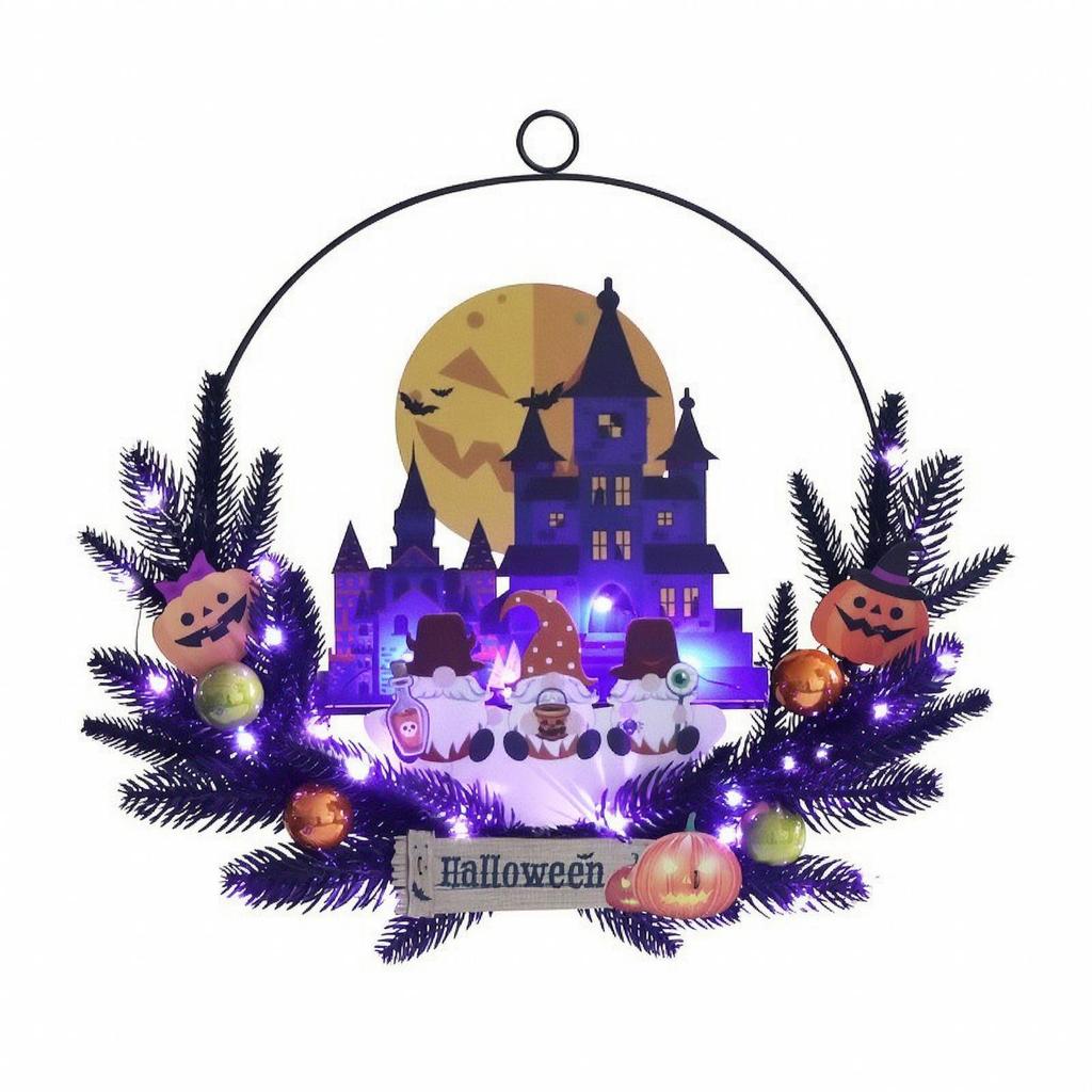 Halloween Wreath with Timer Festive Lighted Reusable for Window