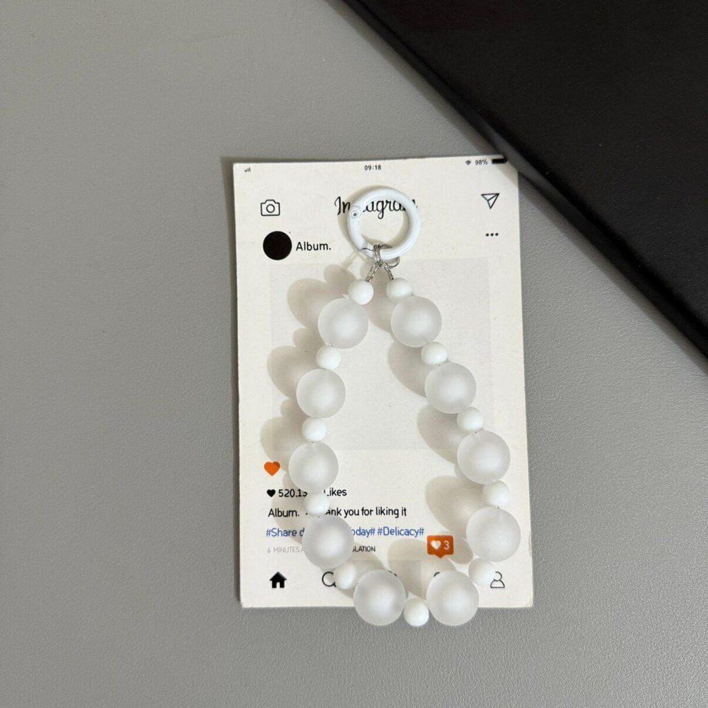 Fashion Comparison Candy Color Rainbow Matte Round Bead Girl Phone Rope with Card Earphone Set Keychain Bag Pendant Decorative Accessories