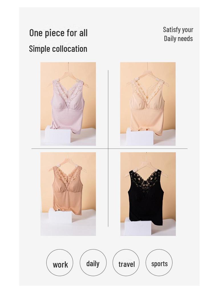 Women's Silk Warm Vest: Thickened Mulberry Silk, Brushed, Lace Top for Autumn/Winter
