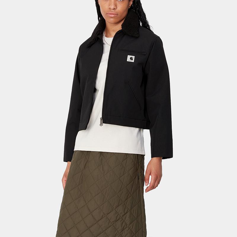 Carhartt WIP FW24 Womens Newkirk Jacket Loose Fit Square Label Zipper Pocket Long Sleeve Collar Jacket Women Jackets Black I033880-2FZ-XX