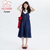 Fulomi Girls' Summer Denim Overalls Skirt Two-Piece Set