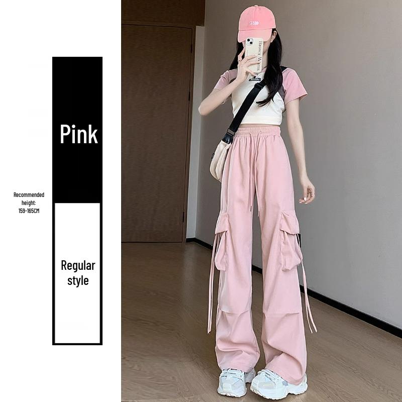 Petite High Waist Gray Wide Leg Cargo Pants for Women - Spring/Summer 145cm Length