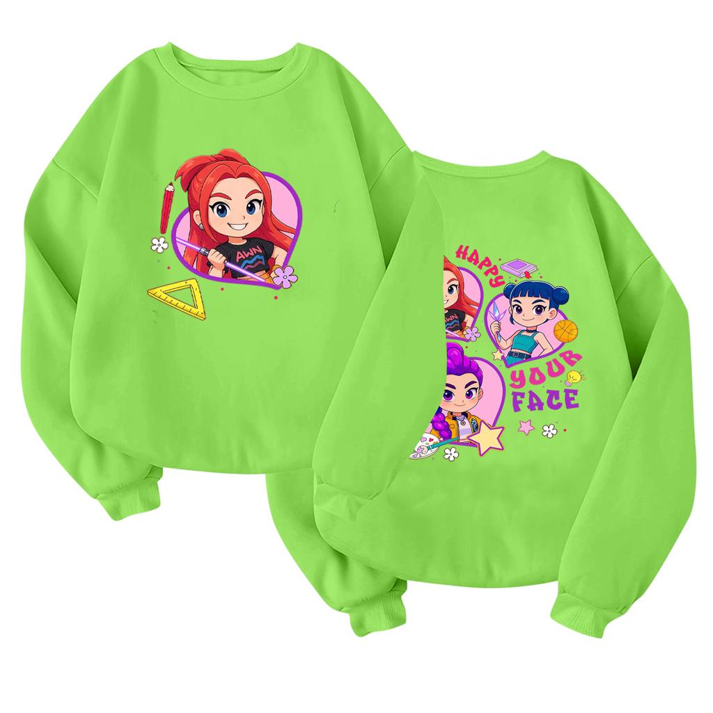 Children's Fashionable Lightweight Long-sleeved Round Neck Pullover With Pockets Printed Pullover