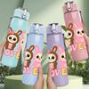 1PC Bunny Lovely Letter 750ml Color Plastic Sports Water Bottle Leakproof Flip Straw Lid Suitable for Sports Office Home Use