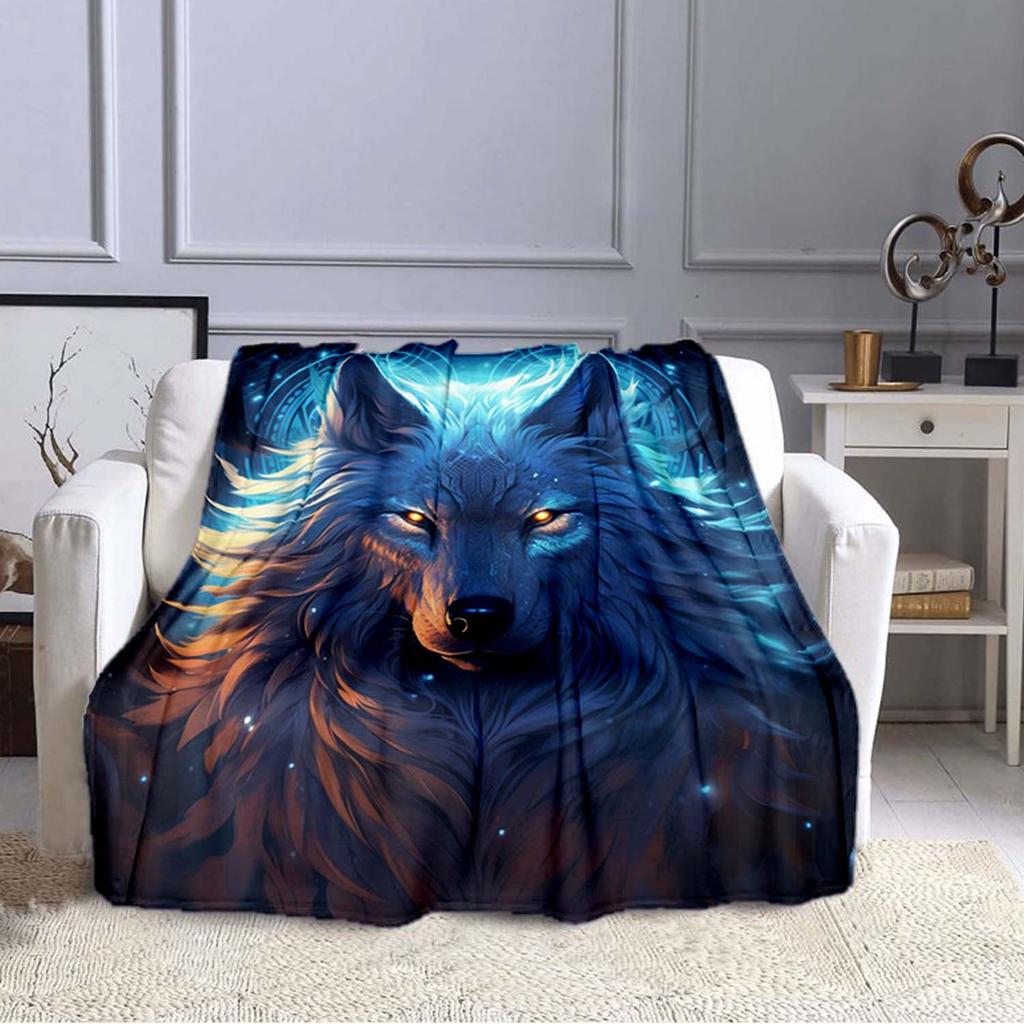 1pc Cozy Wolf Print Blanket Flannel Blanket For Sofa, Bed, Travel, Camping, Living Room, Office, Couch, Chair