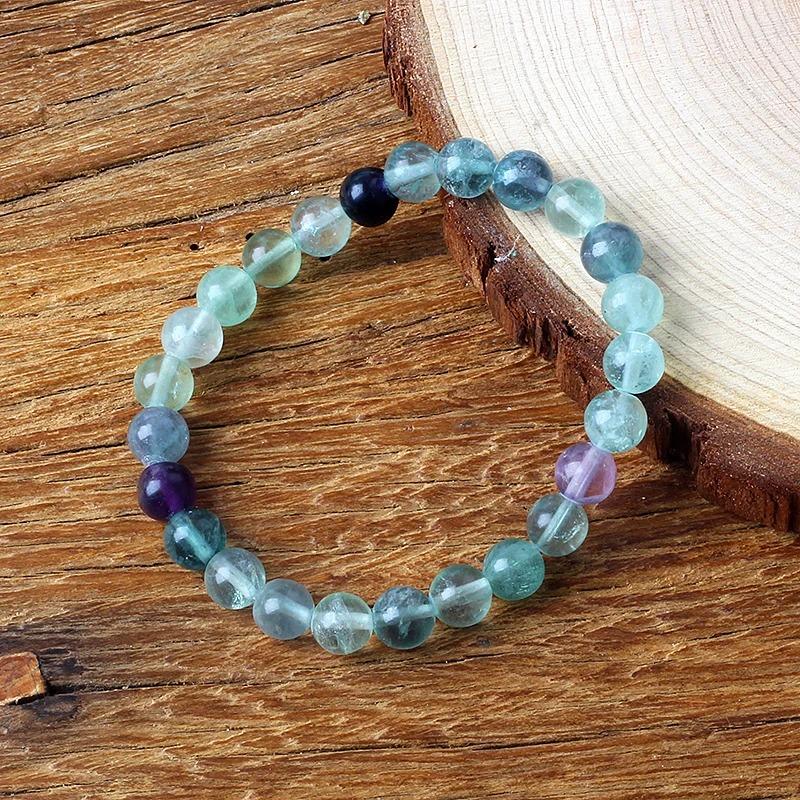 8mm Beads Fluorite Bracelet with Natural Stones Charm Jewelry for Women Yoga Meditation Healing Energy Bangle for Man Gift