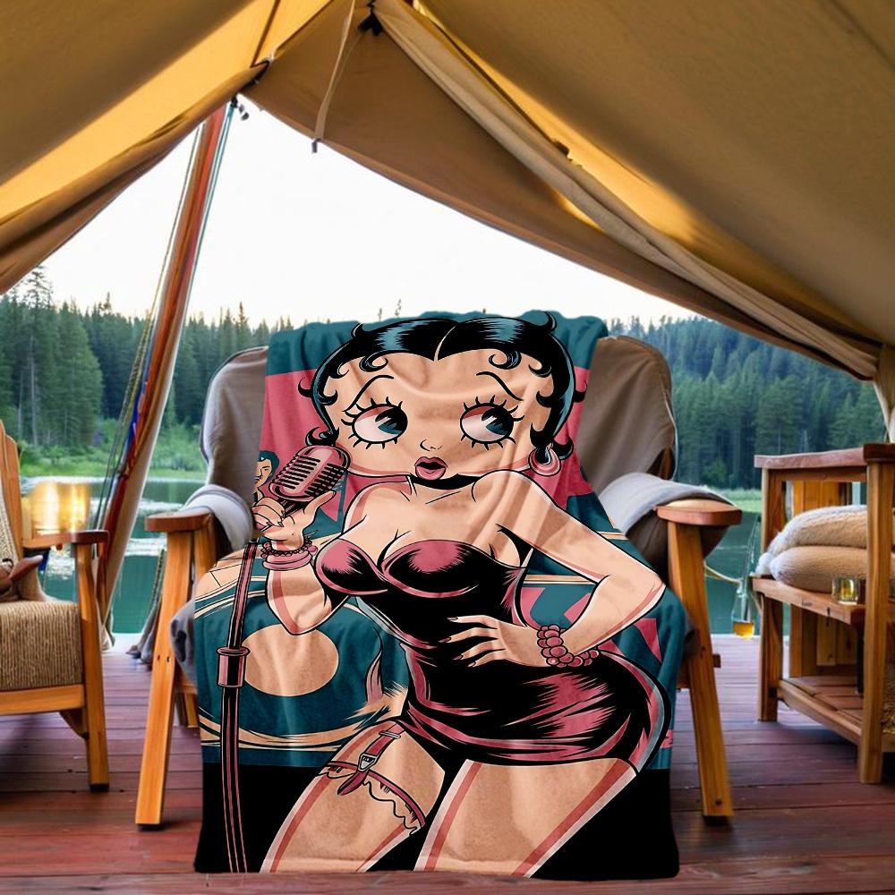 1PC Singer Betty Boop Outdoor Blanket Lightweight Flannel, Soft & Warm, All-Season Use for Sofa, Outdoor, Camping, Living Room, Office90