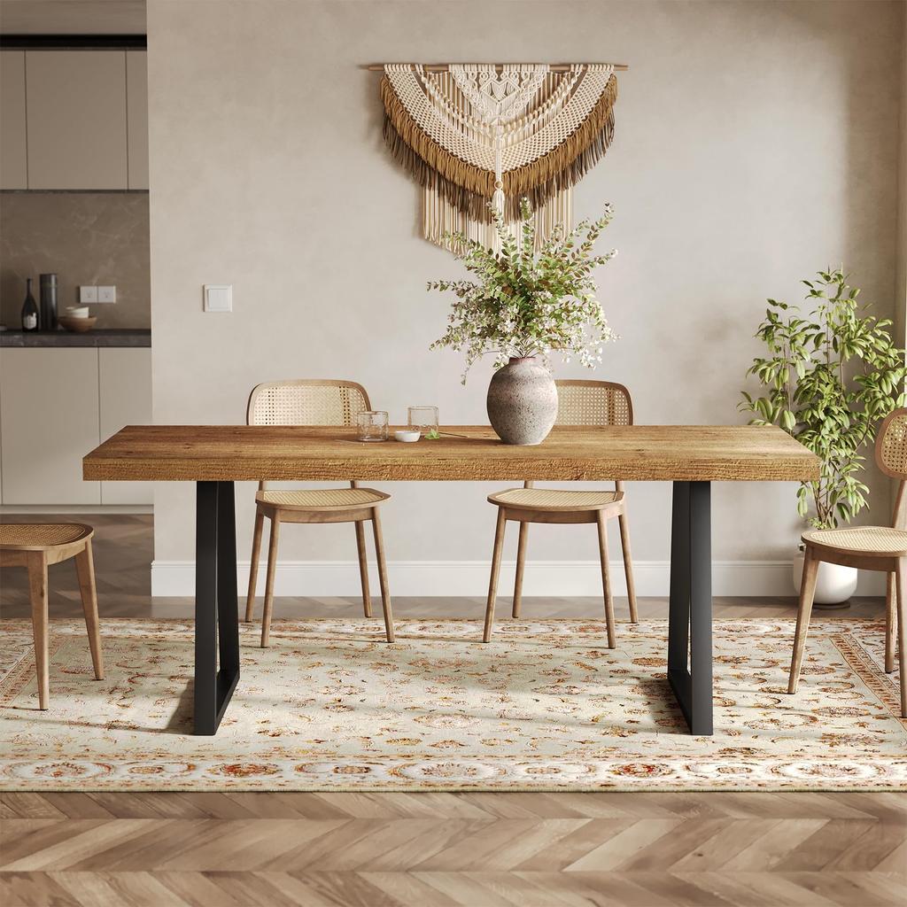 Industrial Dining Table for 4-6 People, 160cm Rectangular Solid Wood Kitchen Table with Sturdy Metal Legs, Ideal for Dining Room