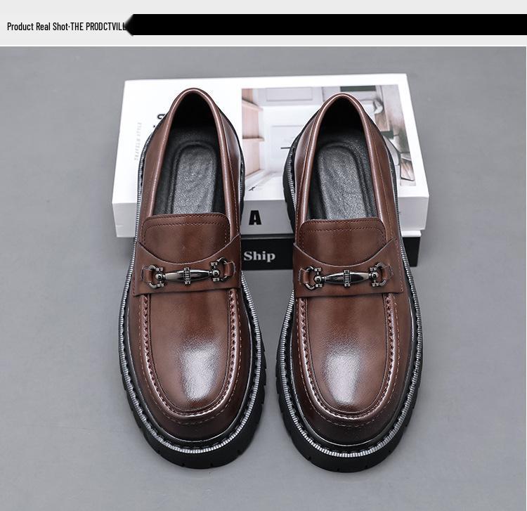 Men's Plus Size Slip-On Leather Loafers with Thick Soles - Fashionable Platform Design