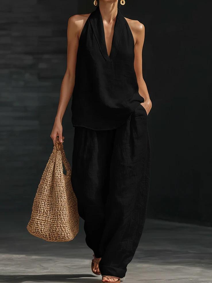 2026 Euro-American Fashion Solid Sleeveless Top & Pants Set