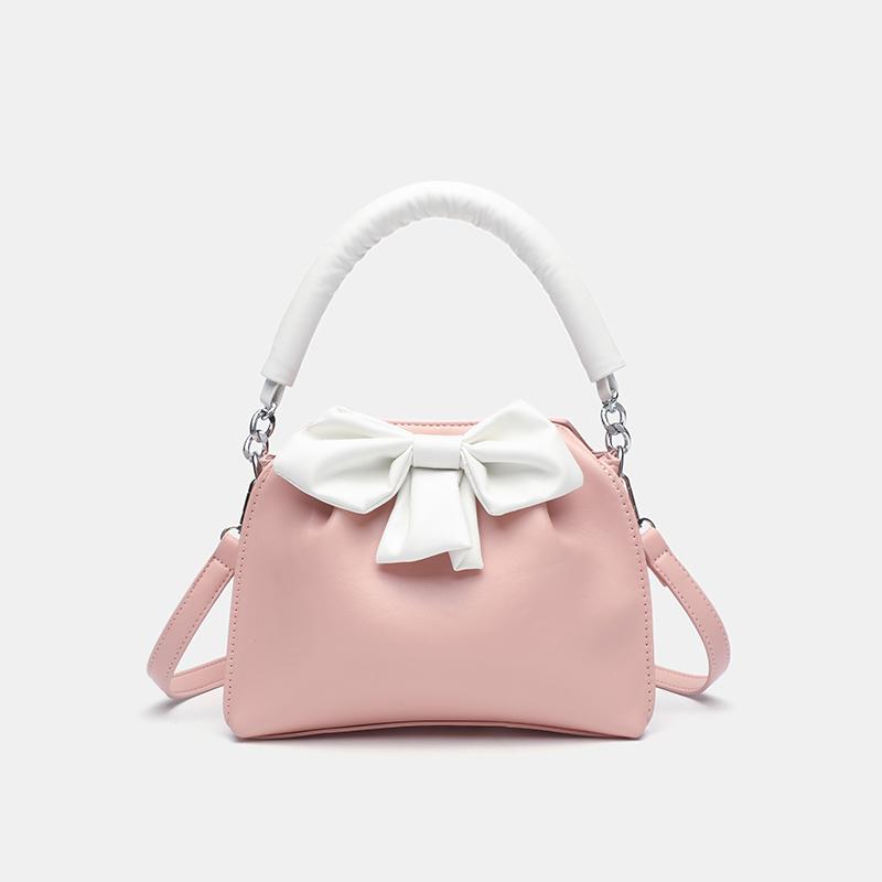 Fashiable and versatile color blocking small square bag with bow and pleated black handbag