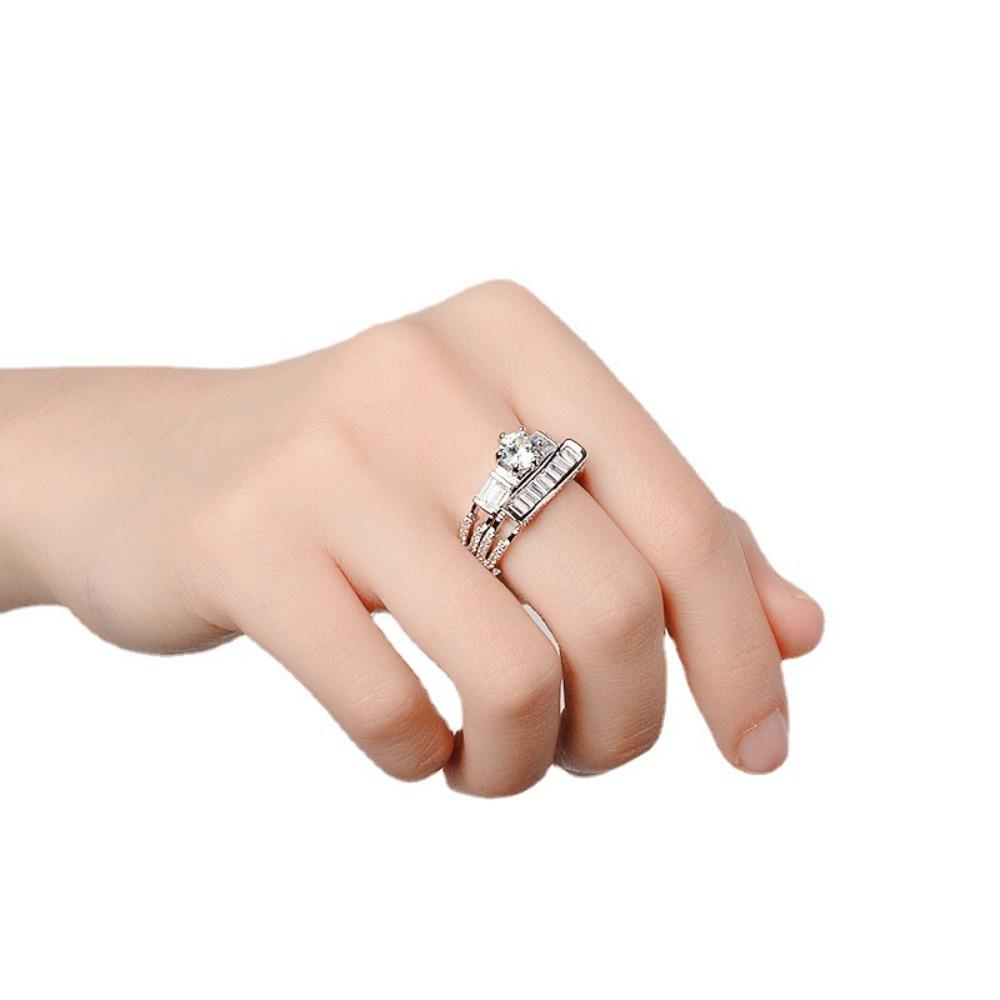 925 Silver Plated Cubic Zirconia Rings for Women Sparkling Square Engagement Wedding Band Set