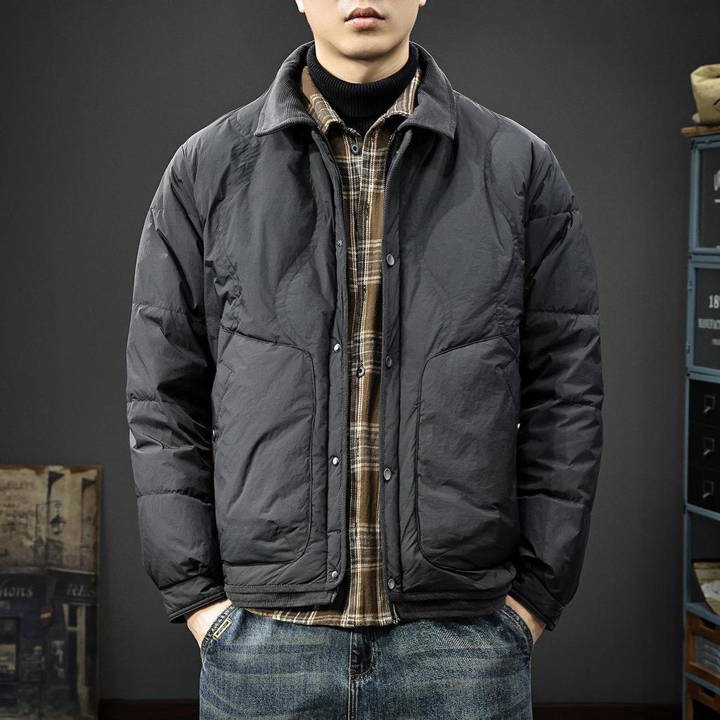 Doudoune homme rétro années 90 - Collection 2025 - Coupe tendance, chaude et ample avec revers anti-froid