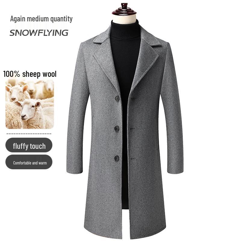 

SNOWFLYING Men s 100% Lamb Wool Double-faced Long Trench Coat L