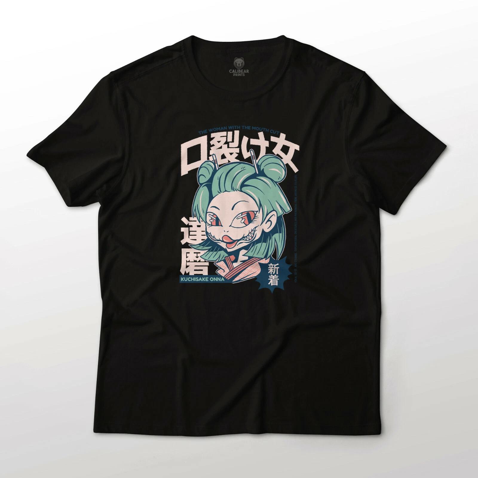 Kuchisake Onna Yokai Japanese Ghost Woman Graphic Art Tee Fine Jersey T-T-Shirt L