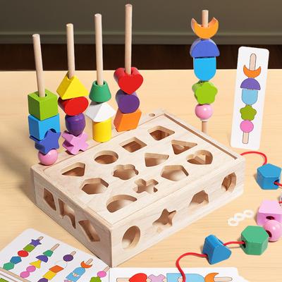 Giocattoli in legno Montessori, gioco di abbinamento di colori e forme, puzzle di ordinamento, colonna di allenamento per i movimenti fini, giochi di perline, giocattolo educativo