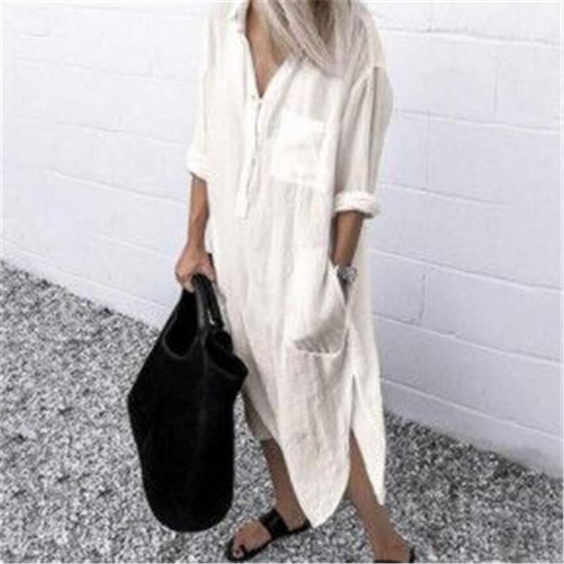 Explosive Summer And Autumn Elegant Solid Color Slit Dress, Simple Nail Buckle Long Lining Dress, Women's Clothing