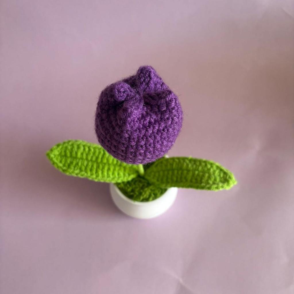 Handmade Crocheted Tulip Potted Plant Ornament - Ideal for Desktops, Cars, and Teacher's Day Gifts
