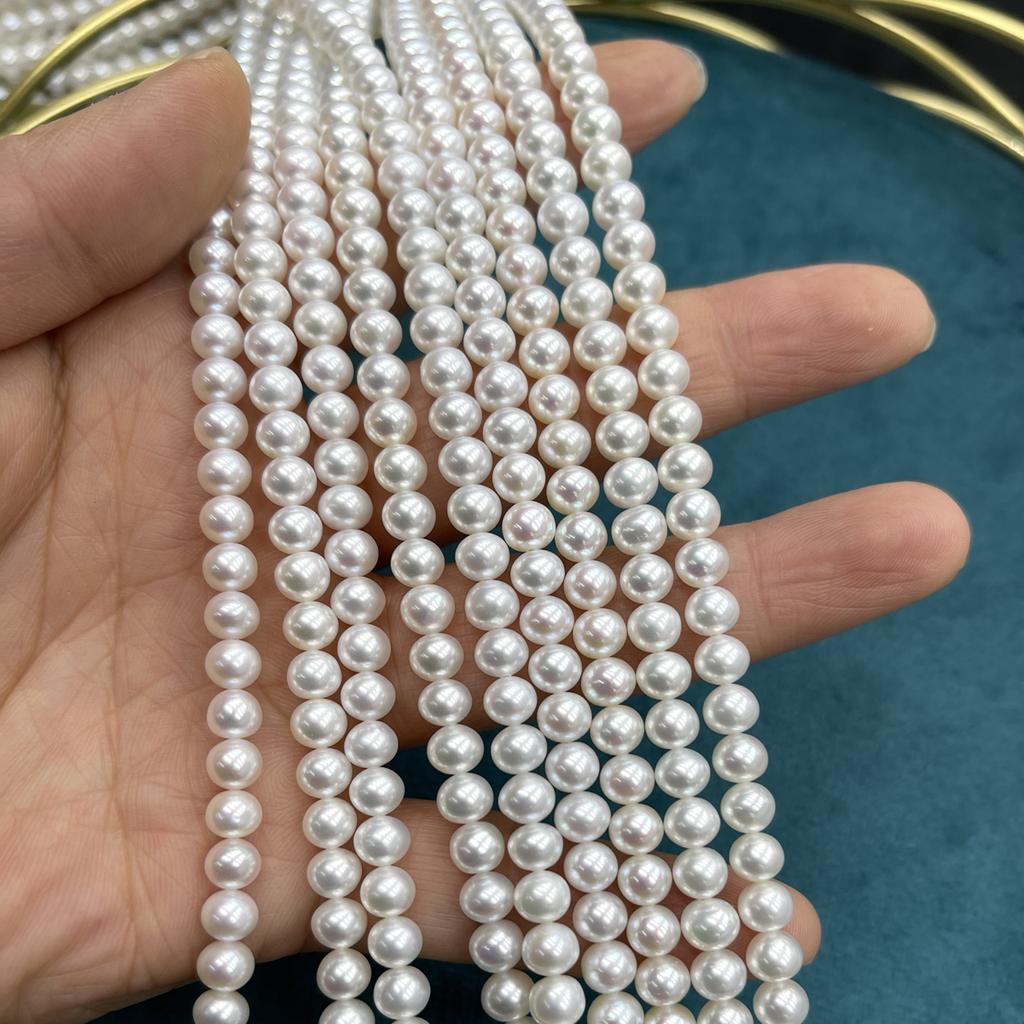 1String, White Natural Freshwater Pearls, Handmade Round Pearl Beads for Jewelry Making DIY Crafts (Beads 5-6mm, Length 36cm)