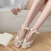 Women Crisscross Ribbon Bandages Low Cut Antislip Cotton Socks Japanese Style Dancing Party Solid Invisible Short Socks