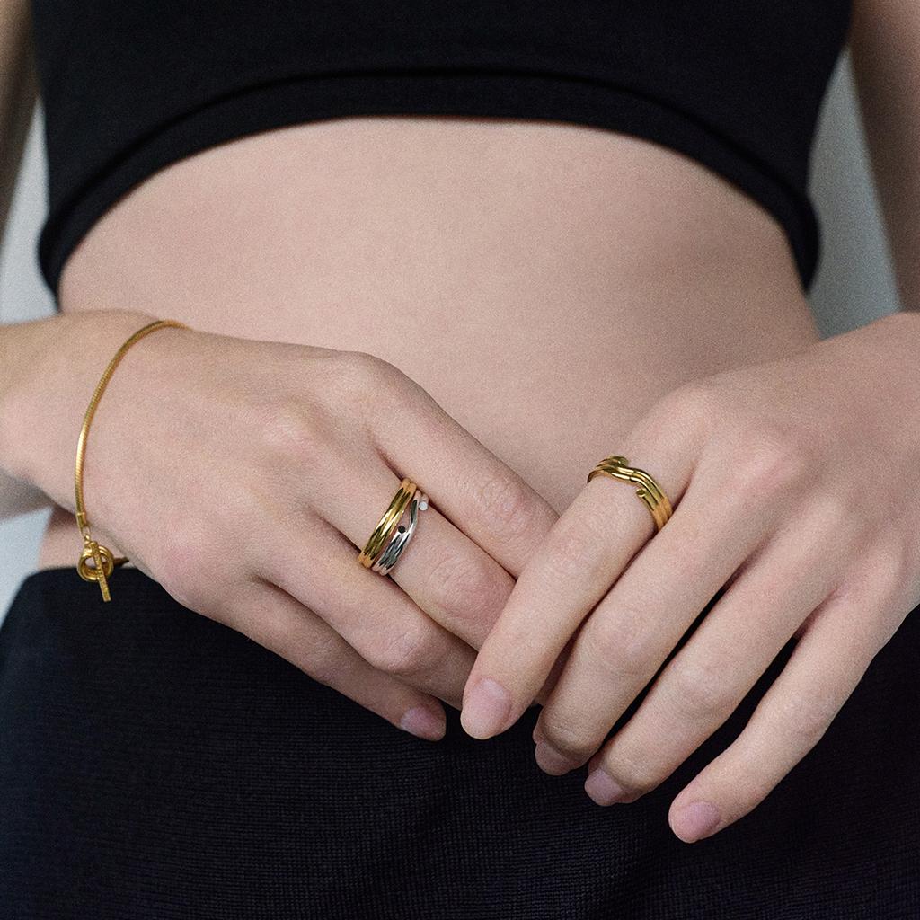 Yori Modern Minimalist Smooth Stainless Steel Plain Ring Metal Stylish Statement Gold Plated Jewelry Waterproof