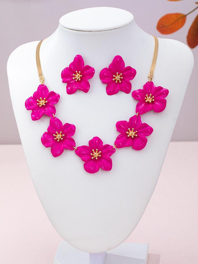 Exquisite Double Flower Necklace & Three-Dimensional Floral Earrings Set
